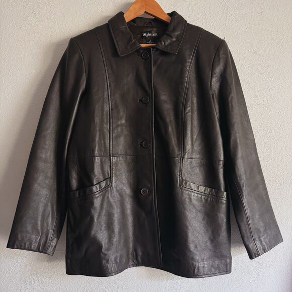 Style & Co. Jackets & Blazers - 90s/y2k vintage chocolate brown leather jacket
